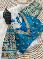 Raw Silk Sky Blue Wedding Wear Embroidery Work Blouse