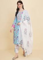Cotton Sky Blue Summer Wear Floral Printed Readymade Salwar Suit