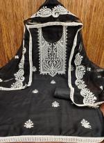 Cotton Black Casual Wear Embroidery Work Dress Material