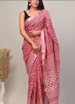 Linen Pink Casual Wear Printed Saree