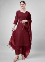 Cotton Blend Maroon Casual Wear Embroidery Work Readymade Salwar Suit