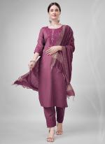 Cotton Blend Purple Casual Wear Embroidery Work Readymade Salwar Suit