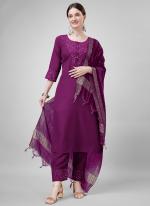 Cotton Blend Wine Casual Wear Embroidery Work Readymade Salwar Suit