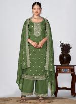 Pure Vichitra Green Festival Wear Embroidery Work Palazzo Suit
