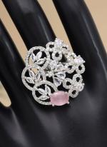 Pink Party Wear American Daimond Finger Ring