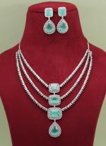 Pista Green Party Wear American Daimond Necklace Set