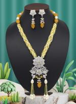 Yellow Wedding Wear American Daimond Necklace Set