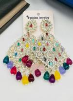   Festival Wear  Multi Color Gold Plated Kundan And Dangle Earrings