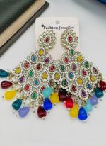   Festival Wear  Multi Color Gold Plated Kundan And Dangle Earrings