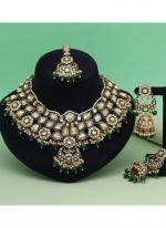   Bridal Wear  Green Color Meena Work Kundan Necklace Set 