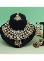   Bridal Wear  Maroon & Green Color Meena Work Kundan Necklace Set 