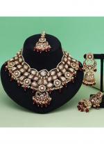   Bridal Wear  Maroon Color Meena Work Kundan Necklace Set 