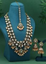   Bridal Wear  Gold Color Meena Work Kundan Necklace Set 