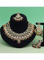   Bridal Wear  Maroon & Green Color Meena Work Kundan Necklace Set 