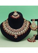   Bridal Wear  Maroon Color Meena Work Kundan Necklace Set 