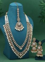   Bridal Wear  White Color Meena Work Kundan Necklace Set 