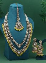   Bridal Wear  Yellow Color Meena Work Kundan Necklace Set 