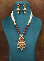   Festival Wear  Rani Color Meena Work Matte Gold Rajwadi Temple Necklace Set 