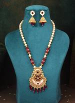   Festival Wear  Rani Color Meena Work Matte Gold Rajwadi Temple Necklace Set 