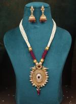   Festival Wear  Rani Color Matte Gold Rajwadi Temple Necklace Set 