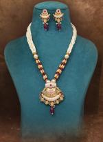   Traditional Wear  Rani Color Meena Work Matte Gold Rajwadi Temple Necklace Set 