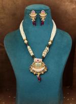   Festival Wear  Rani & Green Color Meena Work Matte Gold Rajwadi Temple Necklace Set 