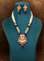   Festival Wear  Rani Color Meena Work Matte Gold Rajwadi Temple Necklace Set 