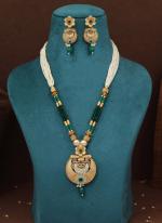   Traditional Wear  Green Color Meena Work Matte Gold Rajwadi Temple Necklace Set 