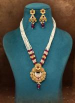   Festival Wear  Rani Color Meena Work Matte Gold Rajwadi Temple Necklace Set 