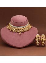   Wedding Wear  Rani Color Choker Matte Gold Rajwadi Temple Necklace Set 