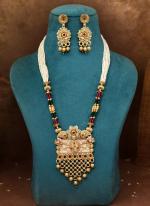   Festival Wear  Rani & Green Color Matte Gold Rajwadi Temple Necklace Set 