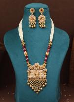   Festival Wear  Rani Color Matte Gold Rajwadi Temple Necklace Set 