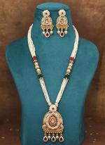   Traditional Wear  Rani & Green Color Meena Work Matte Gold Rajwadi Temple Necklace Set 