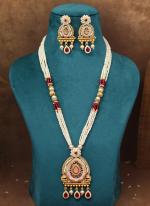   Traditional Wear  Rani Color Meena Work Matte Gold Rajwadi Temple Necklace Set 