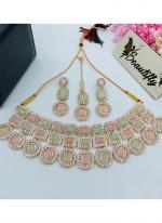   Party Wear  Pink Green Color Gold Plated Stone Studded Jewellery Set