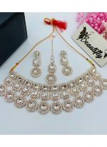   Party Wear  White Color Gold Plated Stone Studded Jewellery Set