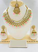   Party Wear  Pink Green Color Stunning Crystal Kundan Jewellery Set