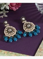   Festival Wear  Teal Color Kundan Earrings