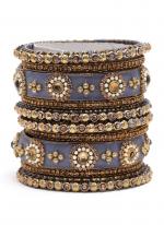   Wedding Wear  Grey Color Velvet Work Bangle Set