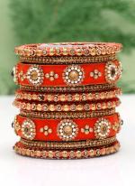   Wedding Wear  Orange Color Velvet Work Bangle Set