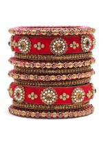   Wedding Wear  Peach Color Velvet Work Bangle Set