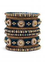   Wedding Wear  Teal Color Velvet Work Bangle Set