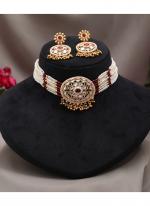   Party Wear  White Color Choker Kundan Necklace Set