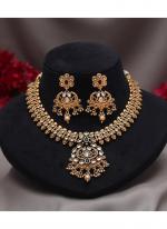   Party Wear  Green Color Matte Gold Rajwadi Temple Necklace Set