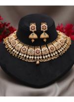   Bridal Wear  Rani Green Color Matte Gold Rajwadi Temple Necklace Set