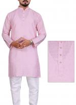 Jacquard Silk Baby Pink Festival Wear Zari Work Mens Kurta Pajama