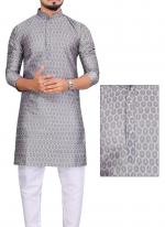 Jacquard Silk Grey Festival Wear Zari Work Mens Kurta Pajama