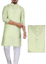 Jacquard Silk Light Green Festival Wear Zari Work Mens Kurta Pajama