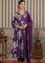 Premium Cotton Purple Festival Wear Digital Printed Readymade Kurti With Pant And Dupatta