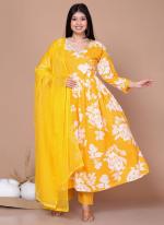 Premium Cotton Yellow Festival Wear Digital Printed Readymade Kurti With Pant And Dupatta